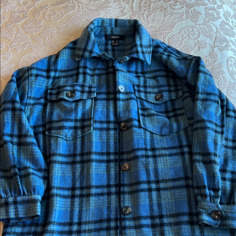 Forever 21 Blue and Black Plaid Button Down Shirt